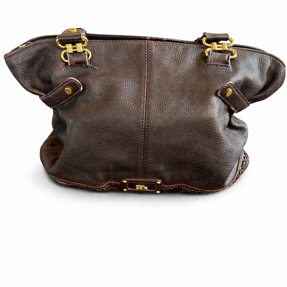The Sak Brown Pebbled Leather Hobo Shoulder Bag with Whipstitch Trim